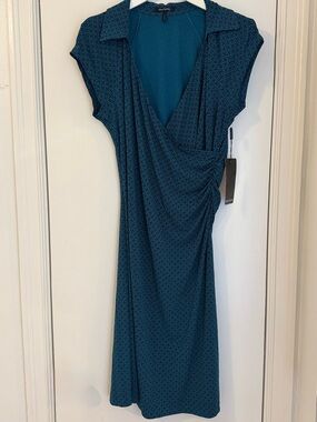 Daisy Fuentes Teal Faux-Wrap Midi Dress